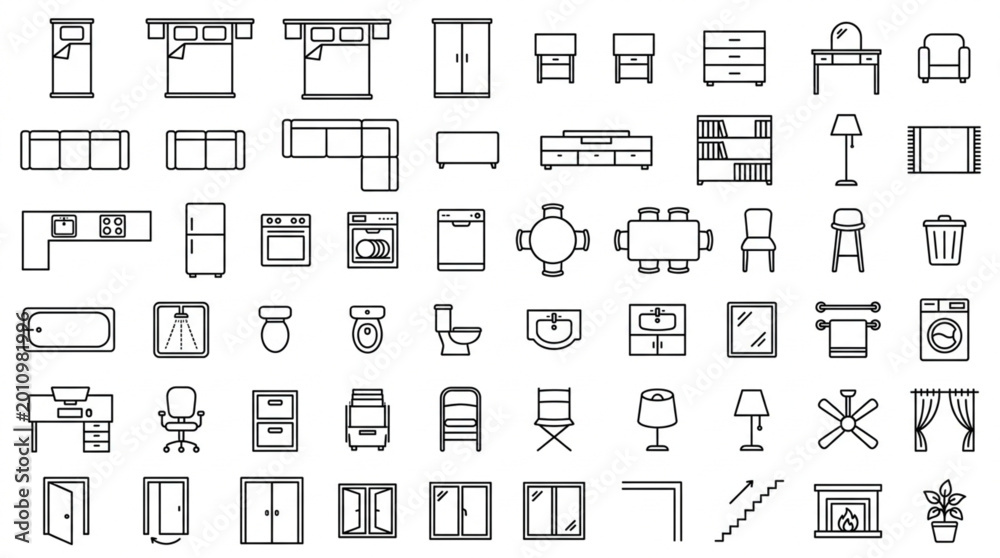 Obraz premium Collection of Hand Drawn Furniture and Architectural Elements Icons.