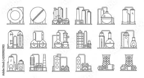 Φωτογραφία Collection of Industrial Factory Building Icons in Sketch Style.