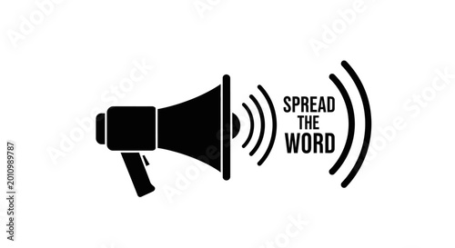 Foto Megaphone icon with Spread the Word text, black and white announcement vector