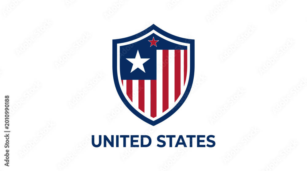 Fototapeta premium United States flag emblem with bold text, representing national identity and pride