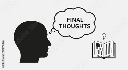 Final thoughts concept with human head silhouette and speech bubble.