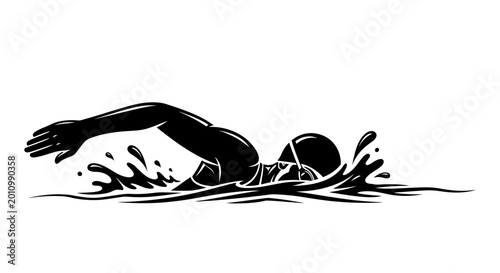 Fotografi Swimmer performing freestyle stroke illustration, black and white vector