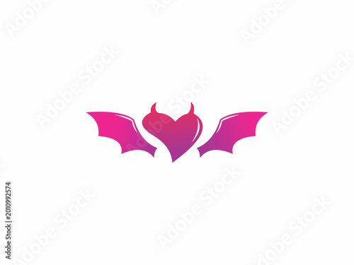 Konstfotografi Pink Devil Heart with Bat Wings Logo Icon Isolated on White Background for Valen