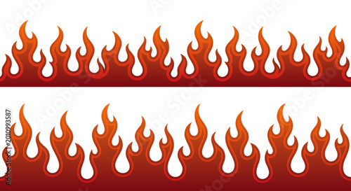 Seamless fire flames border pattern red orange flame background