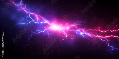 Fotografie A digital illustration of glowing blue lightning lines flashing across a dark ni