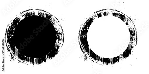 Quadro su tela Black Grunge Circles and Distressed Round Stamp Set
