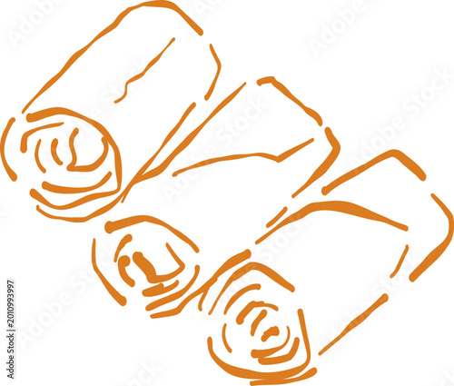 Hand Drawn Spring Rolls Illustration - Crispy Asian Appetizer Vector Line Art of Popia