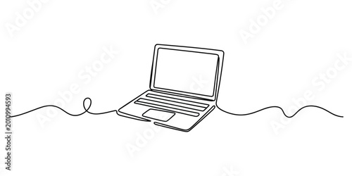 Fotografie Continuous single line drawing of a modern laptop computer