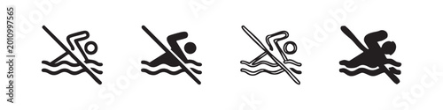 Schilderij op canvas No Swimming Sign Icon Set for Water Safety