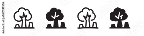 Cuadro en lienzo Tree and stumps icon set representing deforestation and nature in four different