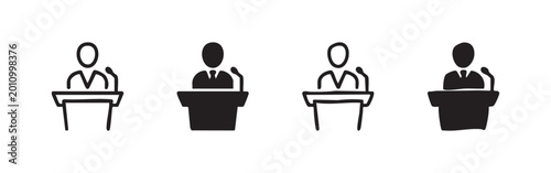 Cuadro en lienzo Public speaker at podium icon set in four unique styles for business and educati