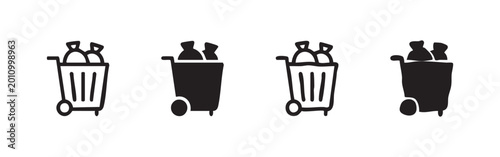 Schilderij op canvas Set of 4 trash can icons with bags, for waste disposal