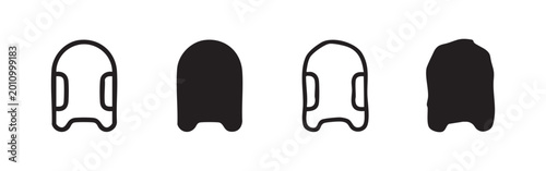 Photos Set of four surfboard or boogie board icons, two outlined and two solid black, o