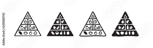 Slika na platnu Four hand-drawn icons of food pyramids on a white background