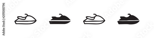 Simple icons of jet skis in outline and filled styles