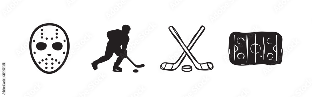 Εκτύπωση καμβά Set of four hockey icons, outlines and filled silhouettes