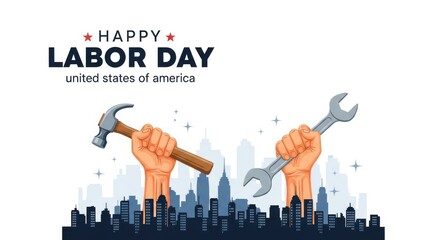 Happy labor day celebration in the united states of america isolated on transparent background, 