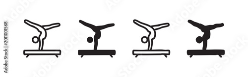Photos Gymnastics Balance Beam Icon Set, Athlete Handstand Performance Vector