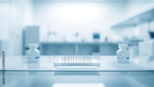transdermal. Microneedle patch on substrate in a lab. STEM education sheets, lab safety posters, designed for STEM education and laboratory safety posters, highlights discovery.