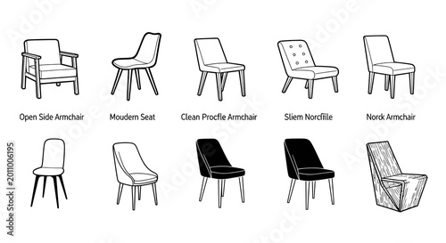 Minimalist Modern Chair and Armchair Line Art Furniture Set