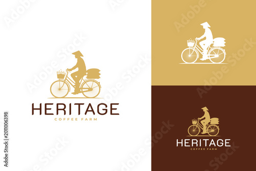 Heritage Coffee Farm Logo with Person on Bicycle