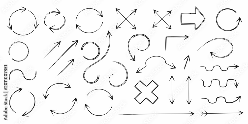 Fototapeta premium set of hand drawn arrows and pointers on white background