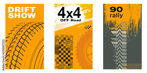 фотографія set of four promotional posters for drift show 4x4 off road and rally events