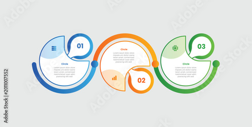 Circle base infographic with gradient style with big with slice cut on circular line wave up and down with 3 elements stages