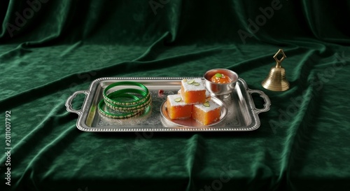 Delicious dessert on metal tray.
