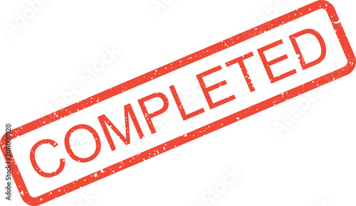 Photography Red grunge rubber stamp mark with the word completed signifying project finaliza