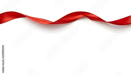 Glossy red ribbon arranged in smooth wavy pattern across white background elegant decorative design for festive celebration themes