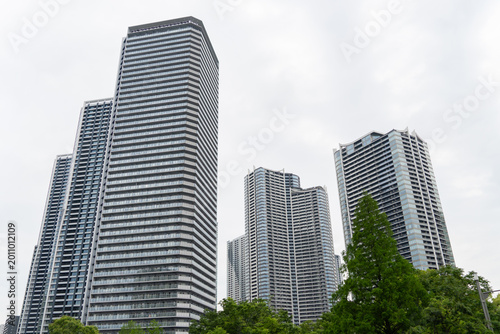 Looking Up at a Cluster of High Rise Residential Buildings