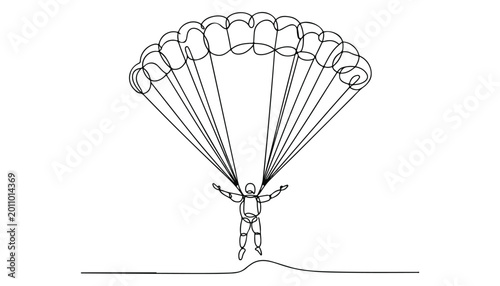 Foto One continuous line illustration of an Parachuting, isolated on white background