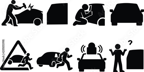 Foto Car Crime and Theft Vector Icons