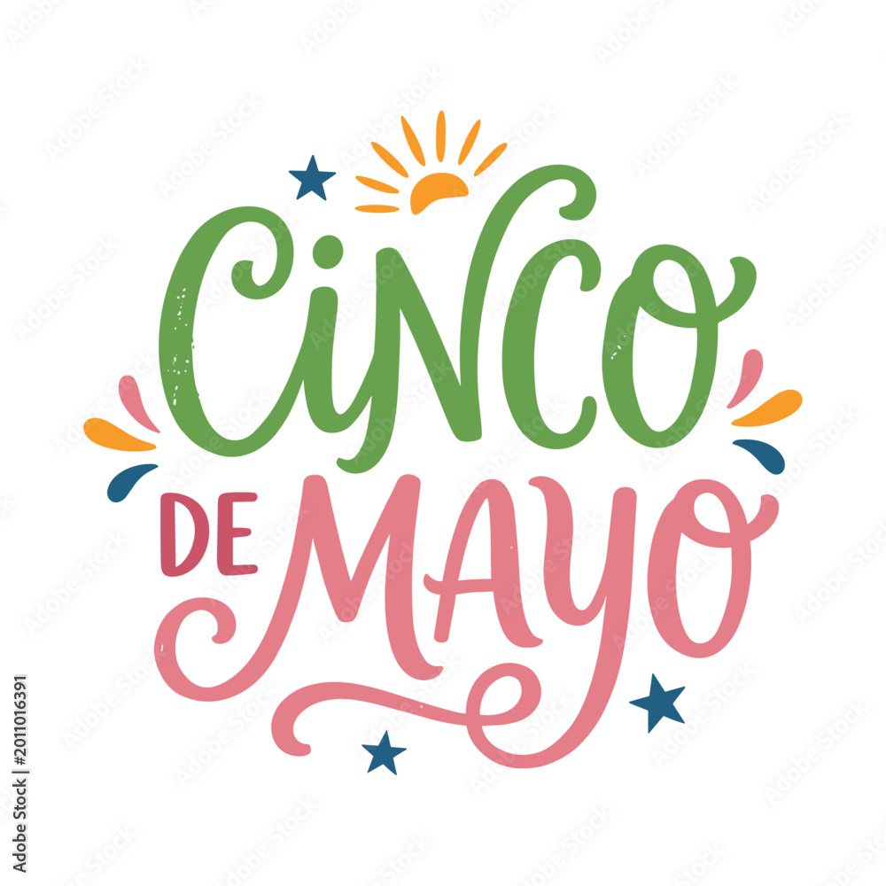 Naklejka premium Colorful cinco de mayo celebration illustration with festive stars and sunburst Vector, illustration