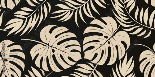 Bild auf Leinwand tropical leaf pattern on black background high quality
