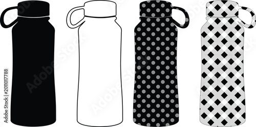 Tableau sur toile Reusable water bottle vector set, black and white insulated drink containers, st