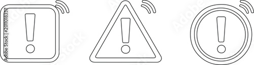 Foto Warning signal vector icons, three distinct alert symbols with exclamation marks