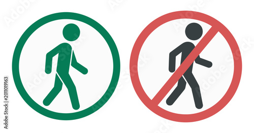 Foto Pedestrian crossing sign and no crossing sign isolated vector illustration traff