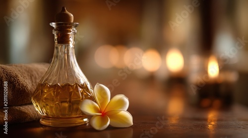 Aromatherapy spa oil and flower with candles