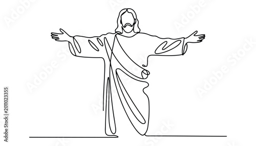 Картината върху платно One continuous line illustration of an Jesus Christ , isolated on white background