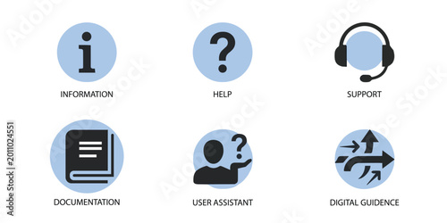 Customer Support Icon Set with Flat Help Symbols for Service Assistance Interface Design