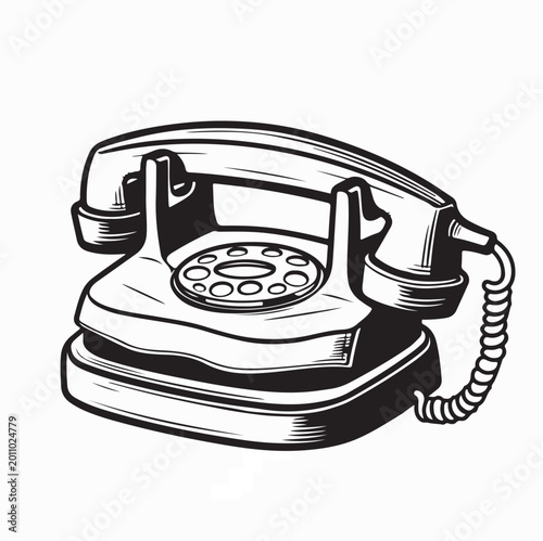 Billede på lærred Old Telephone Vector Illustration Vintage Retro Rotary Phone Vector Design