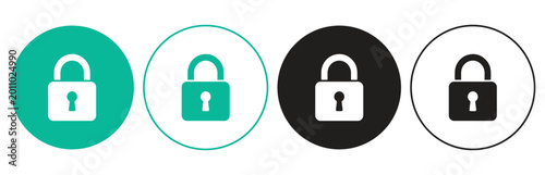Padlock Icon Set with Flat Security Symbols in Circle Buttons for Privacy Interface Design