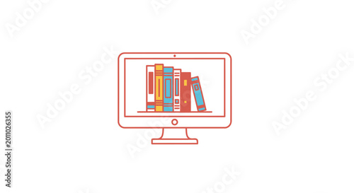 A computer monitor displaying colorful books.