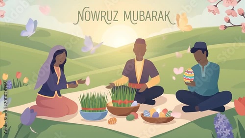 Nowruz Mubarak Celebration with Family in a Spring Meadow.