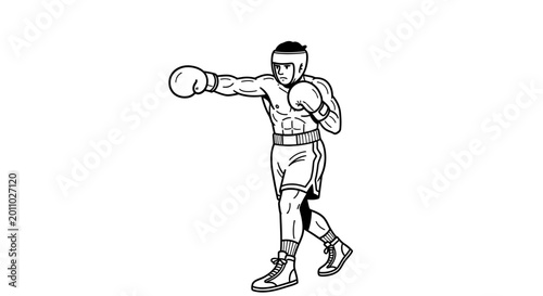 Foto Boxer in fighting stance throwing punch.