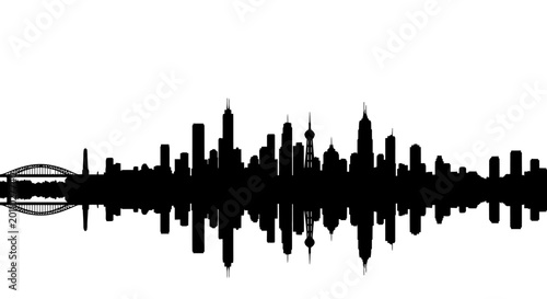 Photos City skyline waveform, sound wave cityscape, urban audio signal, black silhouett