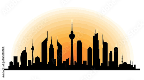 Photography City skyline, urban silhouette, sunset background, black buildings, Toronto city
