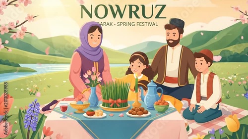 Nowruz Mubarak Spring Festival Celebration with Family and Haft-Seen Table.